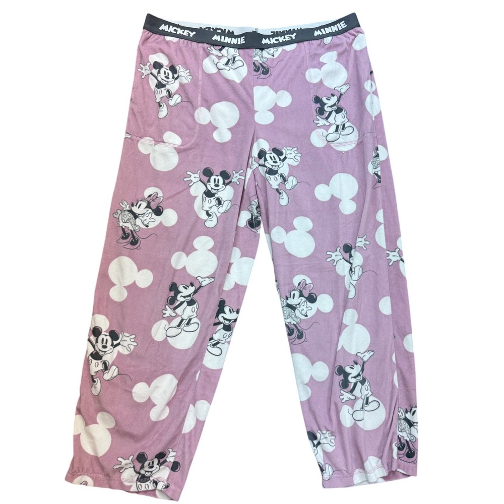 Disney Pajama Pants Women XL Pink Mickey Minnie Mouse Polka Dot Loungewear Sleep